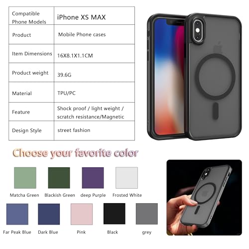Image of Magnetic iPhone Xs MAX case,Compatible with Magsafe, Military-Grade Protection,Slim Translucent Matte Shockproof with Anti-Scratch Anti-Fingerprint Phone Cover (Black, iPhone Xs MAX)