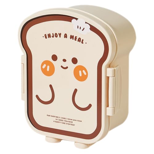 CAXUSD Fiambrera Bento Diseño de Dibujos Animados, Compartimentos Múltiples, Material Pp Fácil de Limpiar y Apta para Microondas, Caja de Almuerzo Portátil Beige