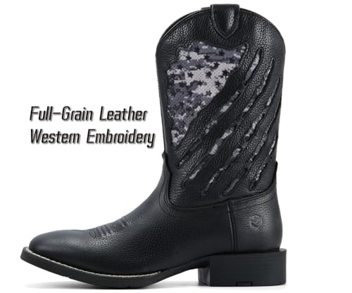 Image of SUREWAY Men's Cowboy Boots, Square Toe Pull On Soft Toe Western Boot | 10 Inch Classic men's wellington work boots,slip resistant outsole,durable,pull-on design for daily and western casual wear