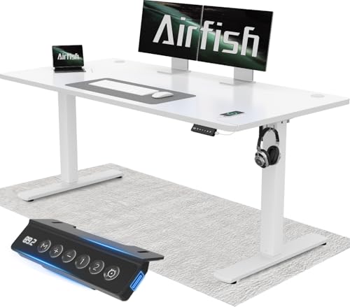 Airfish Höhenverstellbarer Schreibtisch 140x60cm mit USB-Buchse, Schreibtisch Höhenverstellbar Elektrisch mit Memory Funktion, 73-118cm, Weiß