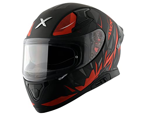 Image of Axor Apex Hunter ISI ECE DOT Certified Full Face Dual Visor Helmet for Men and Women with Pinlock Fitted Outer Clear Visor and Inner Smoke Sun Visor Dull Black Orange Helmet-XL