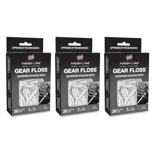 Finish Line Gear Floss Microfiber Cleaning Rope Bicycle Detailing Tool for Cassettes Chain Rings Derailleur Pulleys Hubs Spindles Brakes and Bottom Brackets Washable and Tear-Resistant 3 Pack