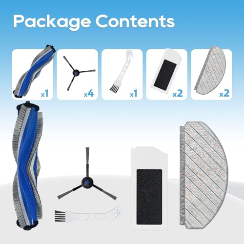 Image of Replacement Accessories Compatible with Ecovacs Deebot N20 Pro /N20 Robotic Vacuum Cleaner, 10 PCS Includes 1 Main Roller Brush, 2 Mop Pads Wiper, 2 HEPA Filters, 4 Side Brushes & 1 Cleaning Brush
