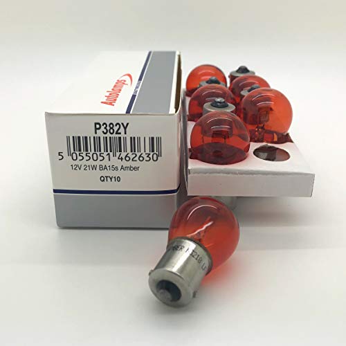 10 x Autolamps 382Y P21W BA15S Amber Orange Indicator Car Light Bulb 343 12v 21w