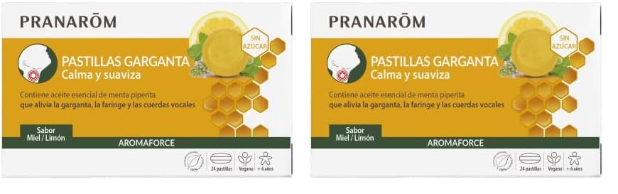 PRANAROM - Aromaforce - Pastillas Para La Garganta Miel Limón - Calma Y Suaviza La Garganta - A...