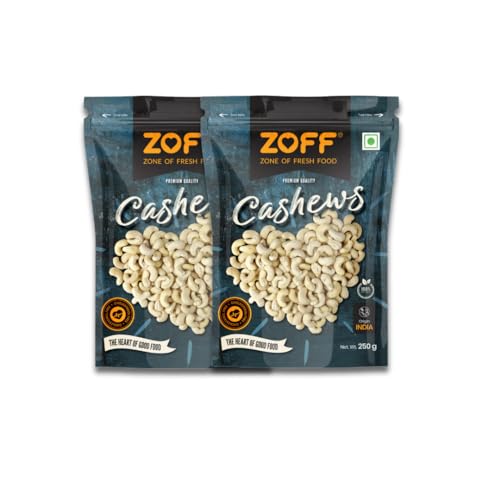 Zoff Premium Whole Cashews: Crunchy Cashew Nuts | Pack Of 2*250g Each | Nutritious & Delicious Whole Cashews | Net Weight 500g For Rs. 389 @ 77 %