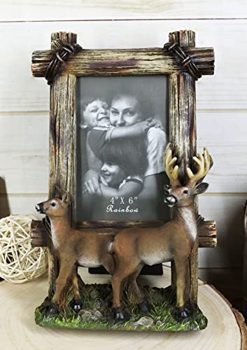Ebros Gift Country Rustic Wildlife Buck Deer Stag Antlers By Barbed Wire Wooden Farm Fence Easel Back Picture Frame For 4"X6" Photo Hunters Does Deers Fawns Antler Racks Cabin Lodge Cottage Accent #TOP4