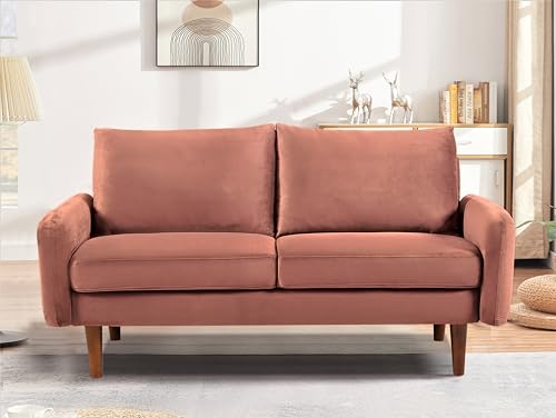 Container Furniture Direct Kent Velvet Loveseat Sofa for Modern Living Rooms and Compact Spaces, Comfy 2 Seater Couch Studio Apartment Furniture with Sleek Design, Rose