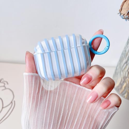 Image of MINSCOSE for AirPods Pro 3rd Generation Case,Cute Striped Aesthetic Pattern Design with Trendy Keychain Ring,Soft TPU Protective Shockproof Cover with Cleaner Kit for Airpods Pro 3-Clear Blue