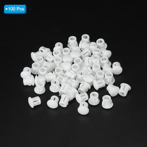 Image of PATIKIL Hole Plugs Plastic, 100 Pcs 6mm(1 /4 inch) Screw Bumper Hole Plug Flush Snap Type Round Hole Cover Caps for Round Holes Cabinet Furniture Kitchen, White