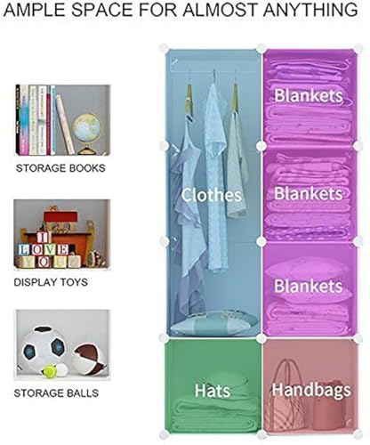 Image of Plastic Wardrobe for Kids Clothes - 4 Door Foldable Cupboard for Bedroom, Baby Clothes Storage Almirah with Doors, Collapsible Wardrobe Kids for Home (S5 Blue)