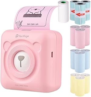 Bisofice PeriPage Mini Printer, Pocket Thermal Printer, Wireless BT Picture Label Memo Receipt Paper Printer + 9 Rolls Color Thermal Paper + 3 Rolls Adhesive Sticker Paper 57 * 30mm