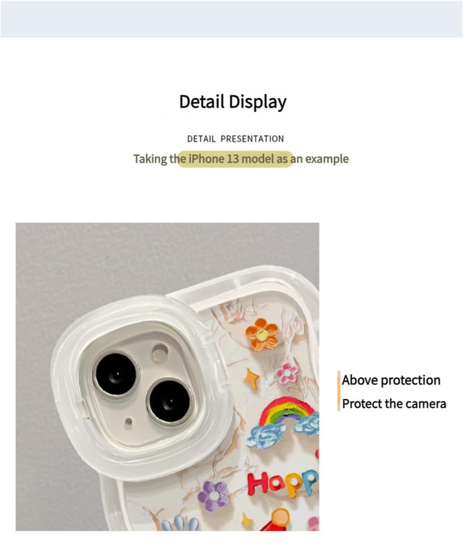 Image of COVERLY 3D Cute New Baby Elephant Cartoon Rainbow Star Floral Decor Wave Curly Edge Invisible Double Phone Stand Holder Happy Dance Cover Girly Charm Case for Apple iPhone 15 Pro Max (White Color)