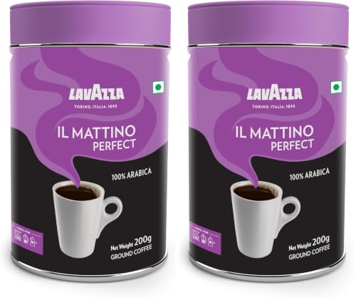 Image of Lavazza Il Mattino Perfect |Pure Ground Coffee | Premium Arabica | Dark Roast | Notes Of Cocoa & Chocolate | Intensity 6 | 200 G Bottle (Pack of 2)