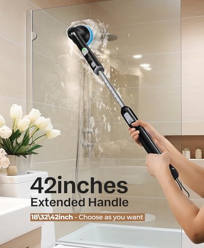 Image of LyriFine Electric Spin Scrubber, New Full-Body IPX7 Waterproof Bathroom Cleaner Brush, Shower Scrubber with Long Handle & 2 Speed, Heads Replacement, Cleaning Supplies for Tub Shower Tile Floor