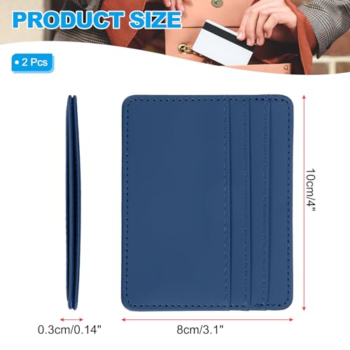 PATIKIL Minimalist Slim Wallet, 2 Pcs Leather Front Pocket Credit Card Holder with ID Window for Business Men & Women, Dark Blue2