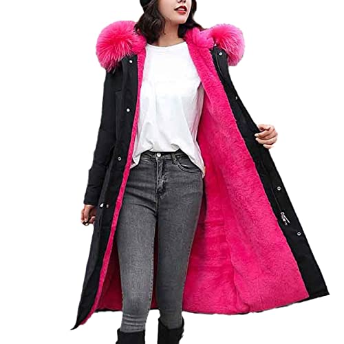Veste d'hiver pour femmes manteau long chaud à capuche col fourrure