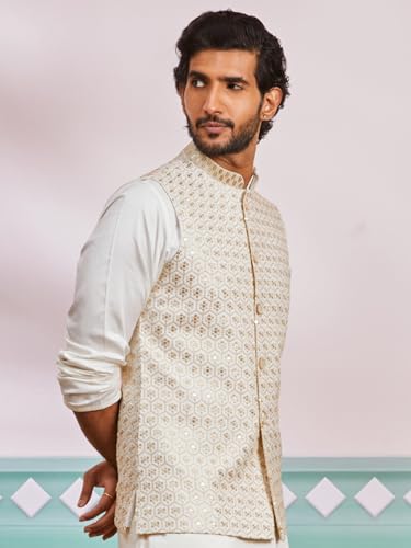 Image of VASTRAMAY Men's Embroidered Nehru Jacket - Festive Ethnic Waistcoat for Festive, Wedding, Party & Traditional Occasion Outfit