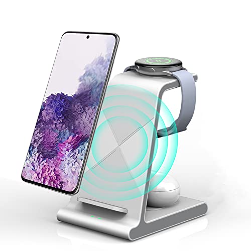 Aukvite Cargador Inalámbrico 3 en 1 Estación de Carga Inalámbrica Rápida para Samsung S22 Ultra/S21/Galaxy Z Fold 4/Flip 4,Estación de Carga de Reloj para Galaxy Watch 5/4,Galaxy Buds,Airpods Cover