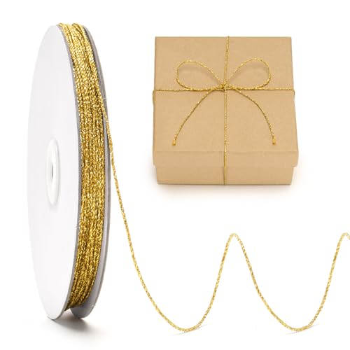 jijAcraft 110Yards Decorative Metallic String - 1.5MM Gold Gift Wrapping String Glitter Craft Cord for Christmas Decor DIY Craft Party Favors
