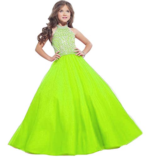 Emmani Girl's Ball Gown Girls Pageant Dresses Halter Crystal Tulle Toddler Little Girls Pageant Dresses