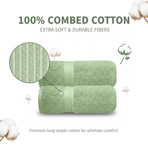 Image of Sulfar 100% Combed Cotton, Quick Drying Highly Absorbent Thick Bathroom Towels, Luxury Bath Towel Set (Pack of 2, 70 X 140 cm) - 600 GSM (Nature Green)