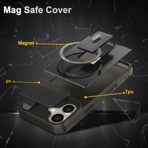 Image of Hupshy iPhone 16 Back Cover with Camera Protection Rings, Kickstand-Matte /Anti, Non-Slip, Camera Glass Protection,Transparent Shockproof Cover for iPhone 16 (Black 2)