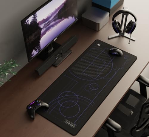 Image of Kreo Terra XXL Deskmat Premium Glass - Smooth Surface, 4mm Cushioned Base, Anti-Fray Stitched Edges - 900x400mm Large Desk Pad for Gaming & Work (Geometric)