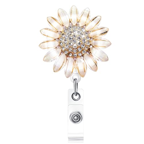 Ascrafter Luxury Flower Retractable Name Card Badge Holder with Alligator Clip, ID Badge Reel Clip On Card Holders