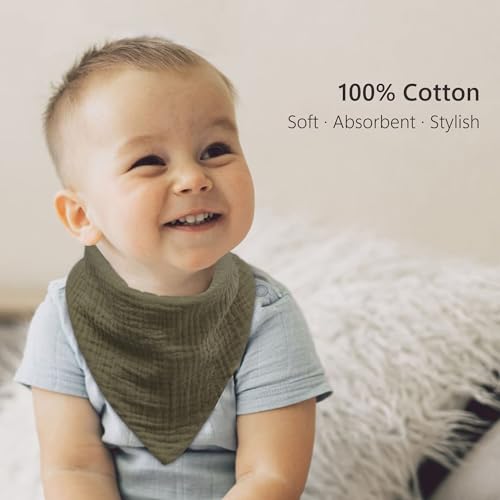 Image of Bearmoss Baby Bibs for Drooling & Teething 8 Pack Muslin Cotton Soft Absorbent Adjustable Unisex Bibs Boys Girls 0-36 Months