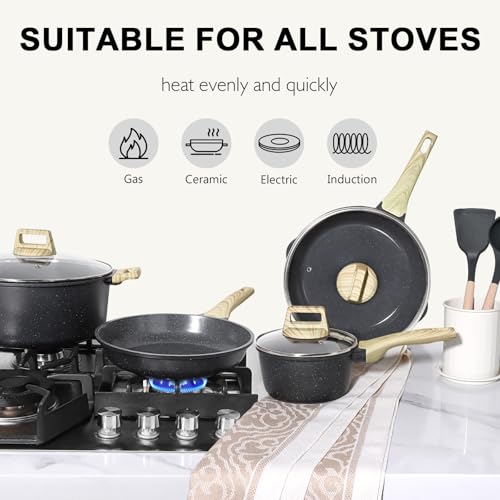 Image of GiPP Ceramic Pots and Pans Set Non Stick - 22Pcs Nonstick Cookware Set, Non-Toxic Healthy Kitchen Cooking Set w /Frying Pans Set, Dishwasher Safe, PFAS PTFE PFOA PFOS Free, Dark Gray