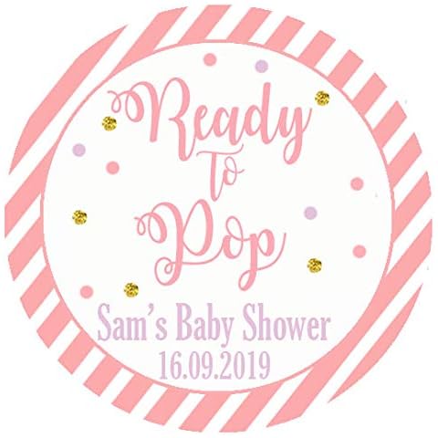 24 x Personalised Baby Shower Stickers For Party Thank You Sweet Cone Bags - Ready to Pop Round Stickers (Pink) Cover