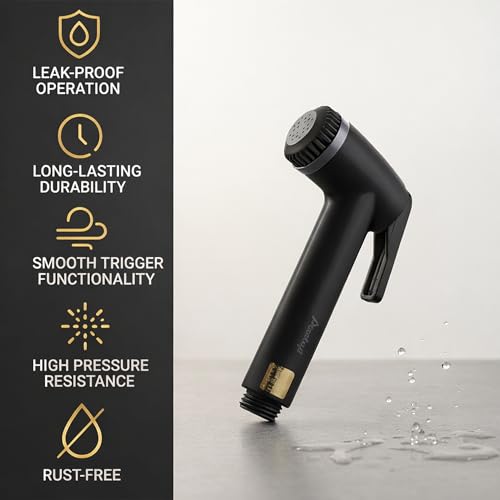 Image of Acetap Plastic Black Polished Handheld Bidet Sprayer - Durable High-Pressure Plastic Hygiene Spray with Smooth Trigger & Leak-Proof Design