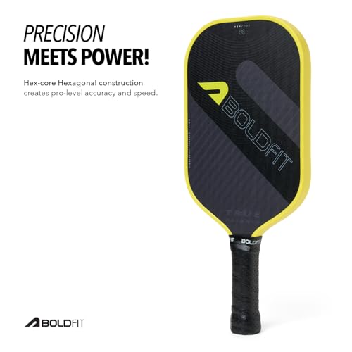 Image of Boldfit Pickle Ball Racket Set 16 mm Fibreglass Surface Pickleball Paddle 1 Pair & 3 Balls Racket with Hexacore Structure 2 pcs Racquet & 3 pcs Pickle Ball with Drawstring Bag Kit Pickleball Set