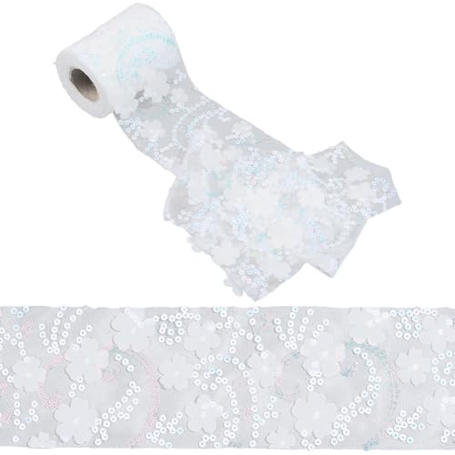 GORGECRAFT Ruban en Dentelle Florale de 9 m 10cm Blanc Brodé Paillettes Dentelle Tulle Nœud Ruban Applique Florale Couture Fournitures D'Artisanat Bordure...