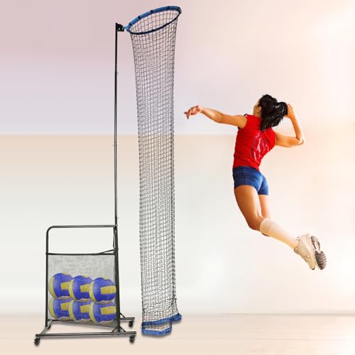 Sootvp Volleyball Setter Trainer Net with Wheels, Volleyball Setter Training Equipment Net with 6 Adjustable Angles and Collection Bag, Volleyball Practice Equipment for Indoor and Outdoor