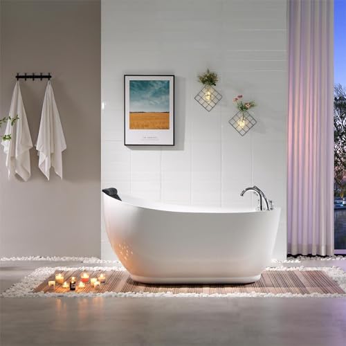 Empava 59 Inch Acrylic Freestanding Whirlpool Tub, Hydromassage Gracefully Oval Shaped Whirlpool...