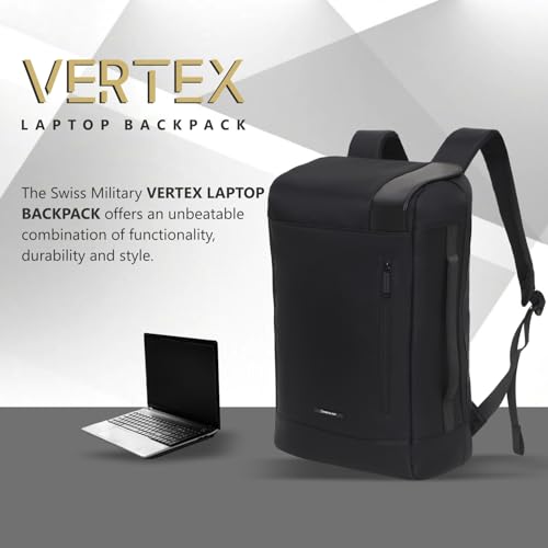 Image of Swiss Military VERTEX Laptop Backpack for Men & Women Fits 15.6 inch Laptop, Water Resistant Backpack with Anti Theft Pocket & TSA Approved Lock, Dual Carry Handles, Trolley Strap Office College Bag