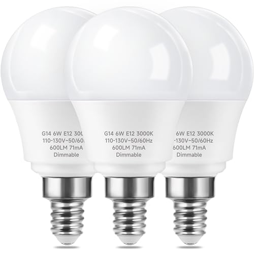 Prosperbiz E12 Ceiling Fan Light Bulbs Dimmable, 60w Equivalent LED Bulb, Warm White 3000K, E12 Small Base Candelabra A15 LED Round Light Bulb, 600 Lumen, Pack of 3