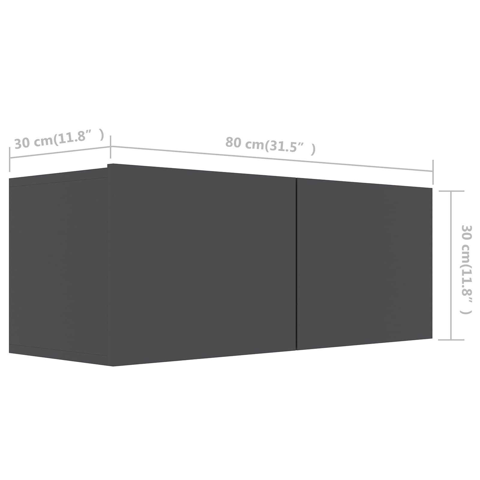TV-Schrank zur Wandmontage, Grau, 80 x 30 x 30 cm, Holz, mehrschichtig | Schiebetüren, 2 Fächer, Kapazität 60 kg, einfache Montage, feuchtes Tuch