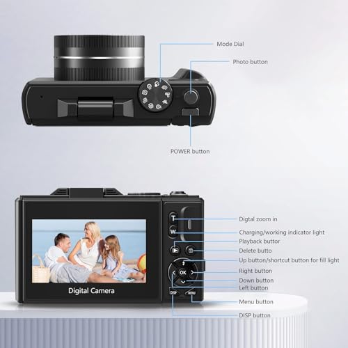Cámara digital 4K/5K 75MP Zoom 18X pantalla 3" giratoria miniatura 6