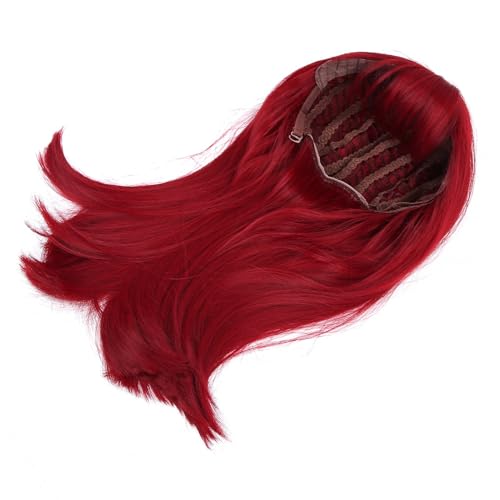Perruque rouge thermo-résistante 47cm avec frange droite et fluide - 7
