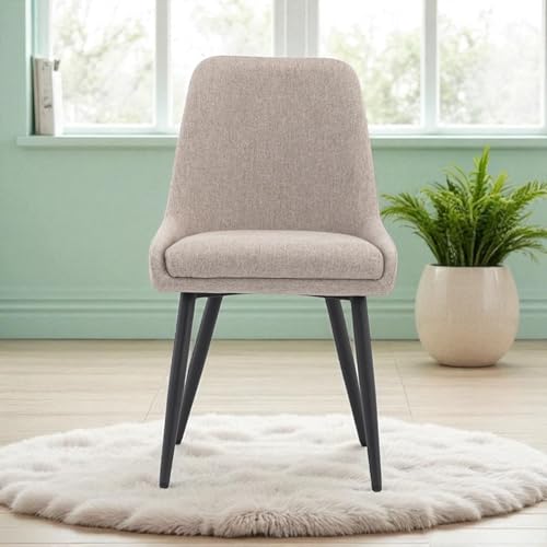 Image of Finch Fox Morris Glam Comfortable Fabric Upholstered Padded Living Room Side Dining Chair for Cafeteria Bedroom, Restaurents, Home, Office with Black Metal Legs in Beige Color (Set of 2)