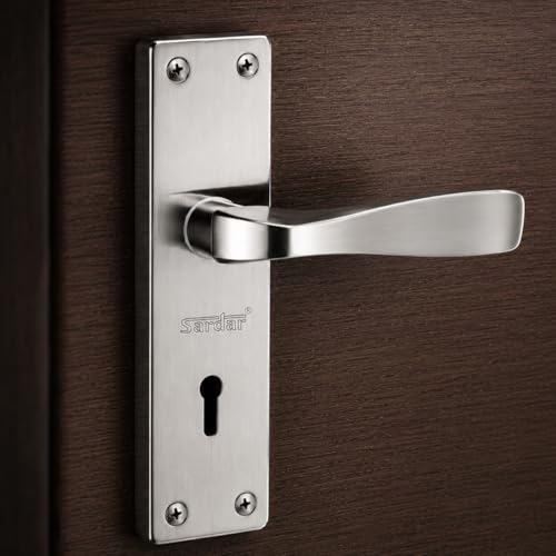 Image of SARDAR Black & Silver 7 Inch Iron Mortise Door Handle Lock Set for Main Door & Bedroom | Heavy Duty Complete Fitting Set | IM-04BS