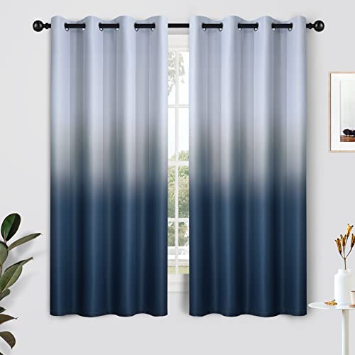 Image of SimpleHome Ombre Gradient Navy Blue White to Gray Curtains Bedroom, 52Wx63L | Room Darkening Curtains,Light Blocking Thermal Insulated Grommet Window Curtains for Living Room,2 Panels,63 Inches Length