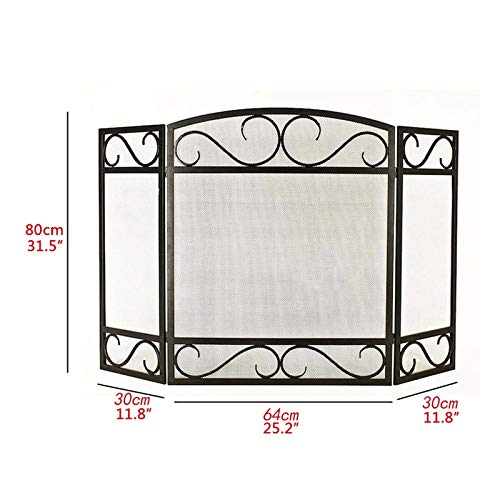 Chimenea pantalla plegable de hierro Liudan salvachispas negro de 3 paneles para salones 3