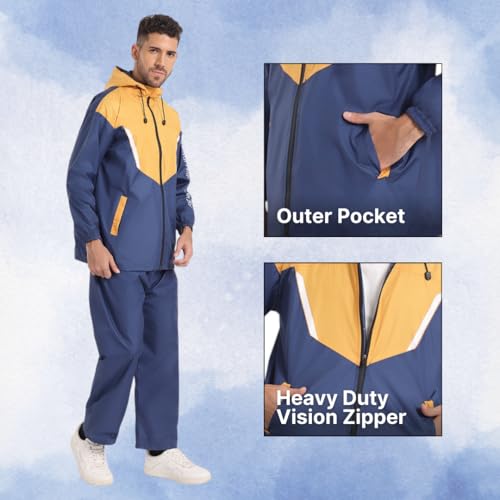 Image of Citizen Hooded Raincoat for Men Women Waterproof for Bike Riders HT Micro TPU Fabric Lightweight Stylish Sealed Hood, Large Pockets, Heavy-Duty Zippers Rainwear with Carry Pouch-CR019