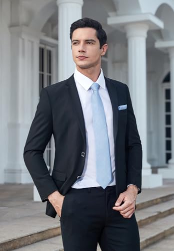 Image of HISDERN Mens Ties Solid Color Tie and Pocket Square Set Classic Woven Formal Neckties & Handkerchief Wedding Party