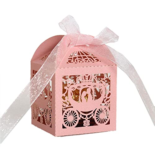 GIVBRO Lot de 50 boîtes à dragées pour mariage - Motif carrosse - Rose
