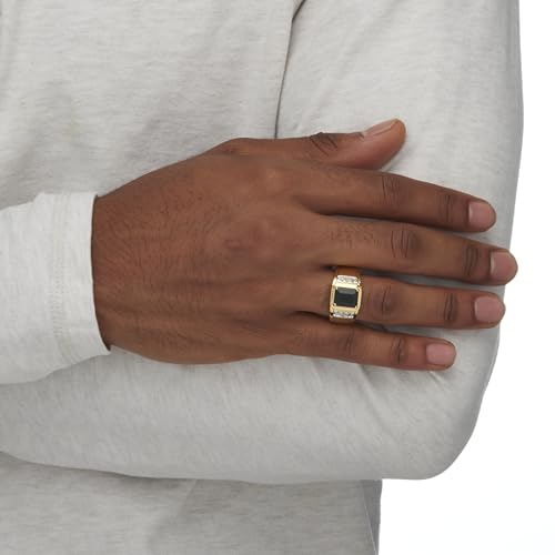 Men's Yellow Gold-plated Emerald Cut Natural Black Onyx and Diamond Accent Ring Sizes 8-164